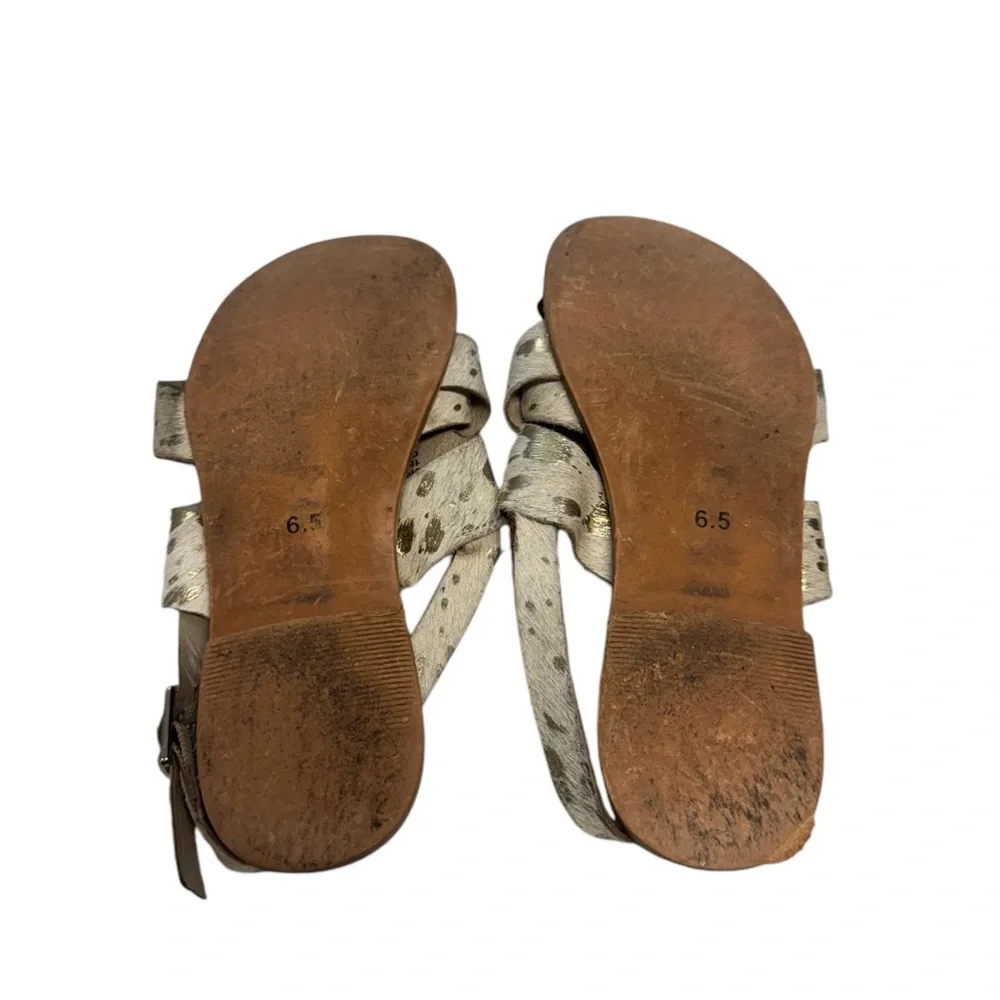 Naughty Monkey Leather Sandals with Pony Hair & Gold Accents Size 6.5